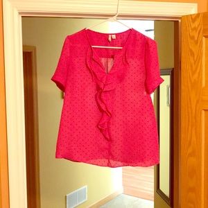 Pink & black polka dot blouse